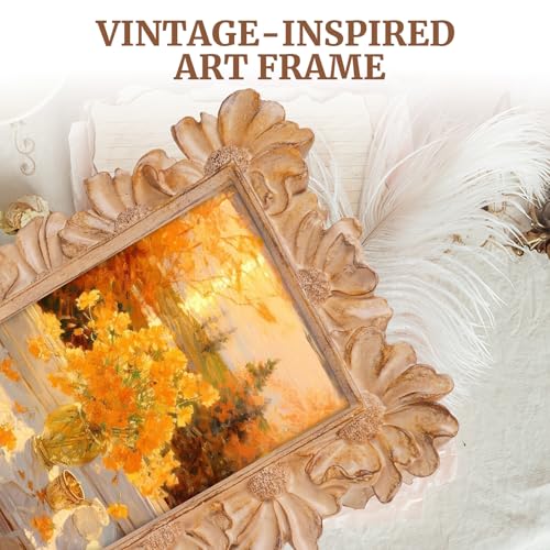 Vintage Picture Frames 4x6, Antique White Beige Ornate Flower Picture Frame with Real Glass, Floral Petal Resin Photo Fram...