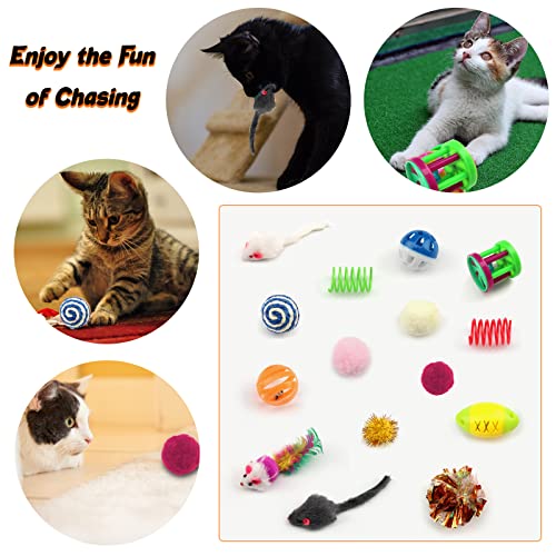 Cat Toys Kitten Toys Assortments, 32 Packs Cat Toys Variety Pack for Kitty, Cat Balls with Bells,Cat Feather Toy, Cat Mous...