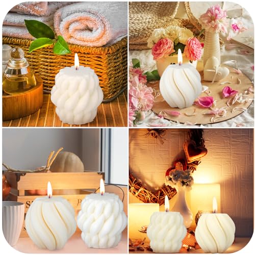 Threlaco 2 Pcs Decorative Pillar Candles Modern Aesthetic Knot Ball Swirl Candles Scented Soy Wax Ribbed Decor for Home Sh...