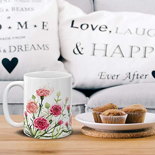 MUGBREW 11 OZ Coffee Mug Flowers Plants Garden Variety Designs, Carnations Flowers