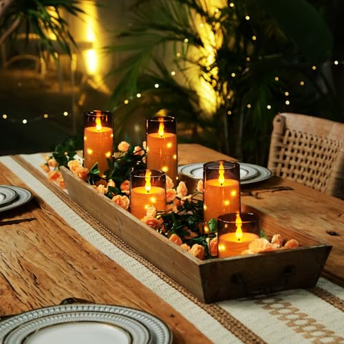 Homemory Flameless Candles with Embedded Star String Fairy Lights, Battery Operated Candles, LED Candle, Fake Candles with...