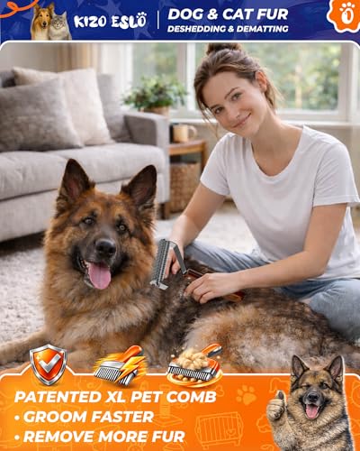Extra Large 2-Sided Undercoat Rake for Dogs & Cats, Dog Brush for Shedding Remove Mats, Dematting Comb, Safe & Gentle Groo...