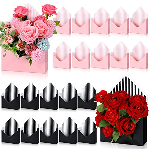 Outus 20 Pcs Mother's Day Floral Envelope Boxes Empty Paper Flower Bouquet Envelop Paper Boxes Pink Black Stripe Florist F...