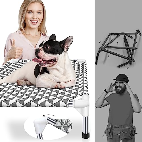 Kuntrust Elevated Outdoor Dog Bed Updated Raised Pet Cot Cooling Puppy Bed Lifted Dog Bed for Small Pets|Indoor Detachable...