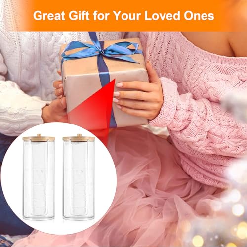 AIMIXUN 2 Pcs Cotton Round Holder, Cotton Pad Holder with Bamboo Lids, Makeup Storage Cotton Pad Dispenser Bathroom Canist...