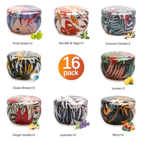16 Pack Soy Wax Scented Candle Gift Set, Bulk Value Aromatherapy Candles with Fresh Green, Sea Salt & Sage, Coconut Vanill...