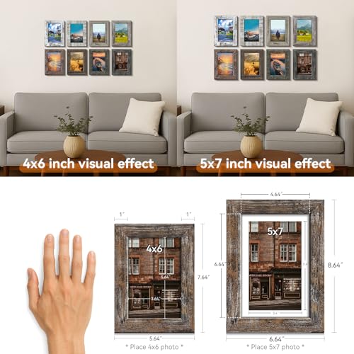 Bagous 5x7 Picture Frames Set of 8, Vintage Rustic Farmhouse Industrial Style Photo Frames, High Definition Real Glass, fo...