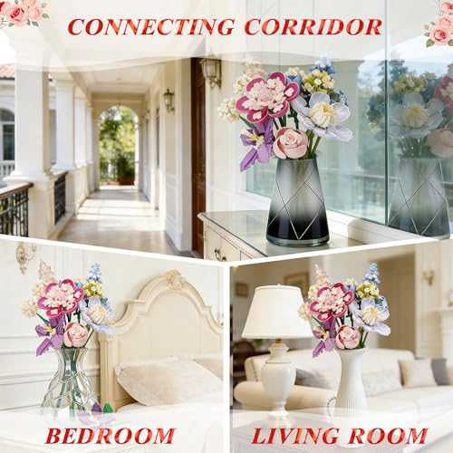 Abbabby Flower Building Set for Adults.880-Piece Artificial Bouquet Set Compatible with Lego.DIY Floral Building Toy for A...