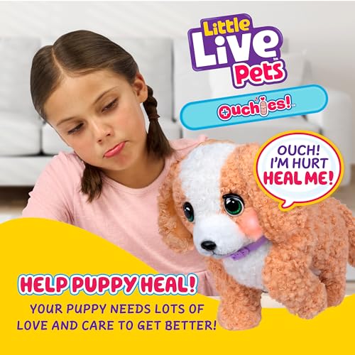 Little Live Pets Ouchies Amazon Exclusive Hazel The Poodle Plush, 50+ Sounds, Limping to Walking Puppy Toy & Carrier, Inte...