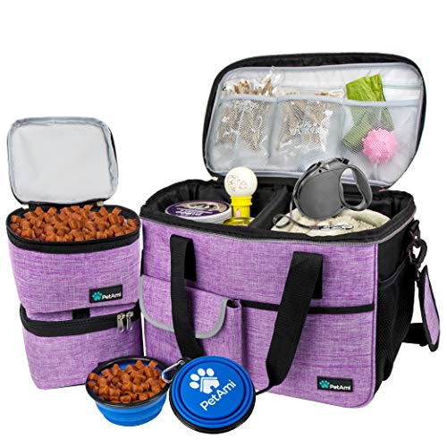 PetAmi Dog Travel Bag - Travel Pet Organizer with Food Container and Bowls, Perfect for Weekend Camping, Cat Diaper Bag (P...
