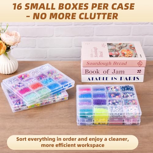 Cokapo Bead Organizer Box, 64 Pcs Clear Bead Storage Containers, Craft Organizers and Storage with Hinged Lids and Labels,...