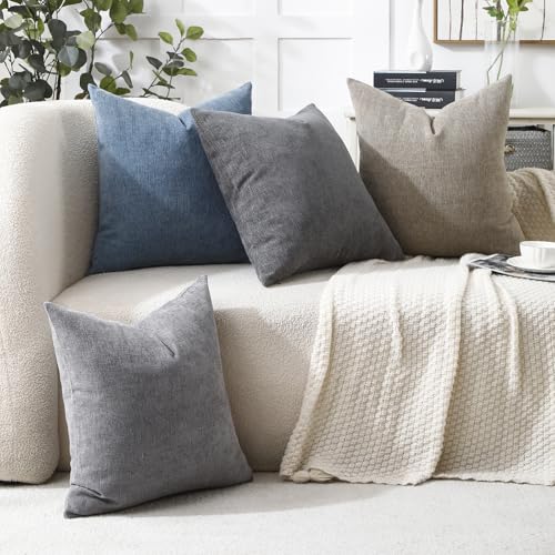 Jepeak 20x20 Inch Decorative Chenille Throw Pillow Covers, Pack of 2 Cozy Concise Pillow Cases Soft Farmhouse Modern Squar...