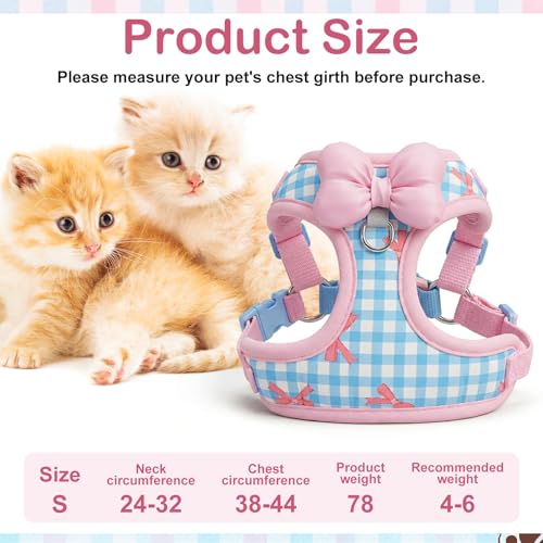 Susade Cat Harness and Leash Set for Walking Escape Proof Adjustable Kitten Harness Soft Comfortable Vest with Bow for Kit...