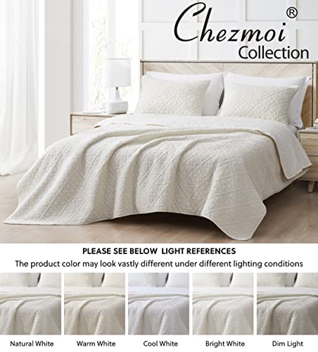 Chezmoi Collection Bethany 3-Piece Queen Sherpa Quilt Set - Floral Quilted Sherpa Blanket Reversible Washed Microfiber Lig...
