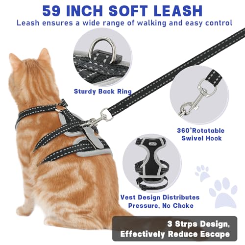 Cat Harness for Walking, Escape Proof Cat Harness and Leash Set with Reflective Strip, Adjustable Cat Leash Breathable Sof...