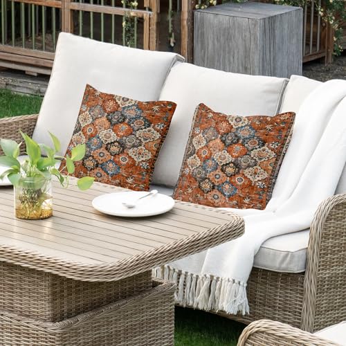 ZSYTZL Boho Throw Pillow Covers 18x18 inch Set of 2,Linen Bohemia Carpet Pattern Decorative Living Room Sofa Bed Square Pi...