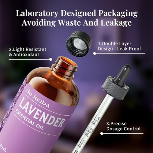 SU JUABA Lavender Essential Oil 4 Fl Oz, 100% Pure Natural Aromatherapy Oil for Diffuser, Skin Care, Relaxation, Sleep, Wo...