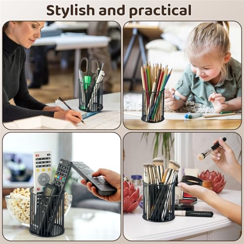 YAMAJA 2 Sets Metal Pen Holder for Desk,Makeup Brushes Cup Holder, Pencil Holders, Pen cup, Home and Office Organizer, Black