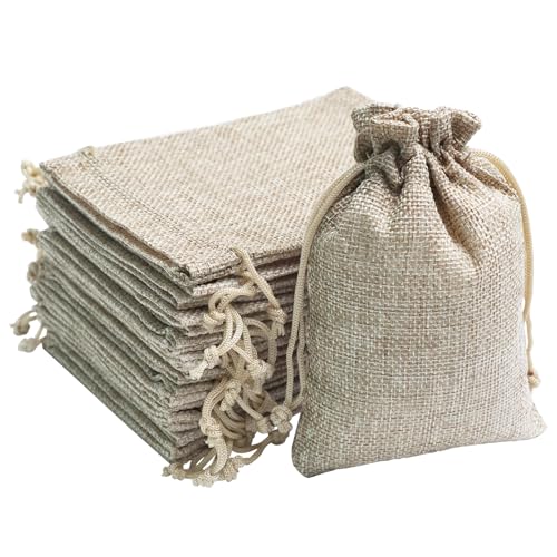 Uigidori 30 Pcs Burlap Gift Bags with Drawstring, 3.8 x 5.7 Inches Premium Linen Jewelry Pouches, Burlap Favor Sacks, Rust...