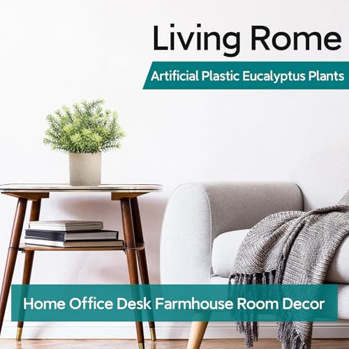 Der Rose 3 Pack Mini Potted Fake Plants Artificial Plastic Eucalyptus Plants Topiaries for Home Office Desk Farmhouse Shel...