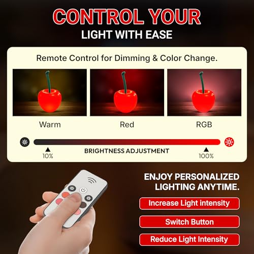 Nodyla Cherry Lamp LED Light – Unique Red Table Lamp for Bedroom, Nightstand or Living Room, Funky and Modern Desk Lamp, S...