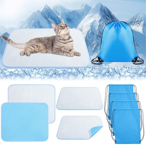Chunful 4 Pack Dog Cooling Mat 18 x 14 Inches Pet Cooling Pads Summer Cat Self-Cooling Blanket Portable Washable Ice Silk ...