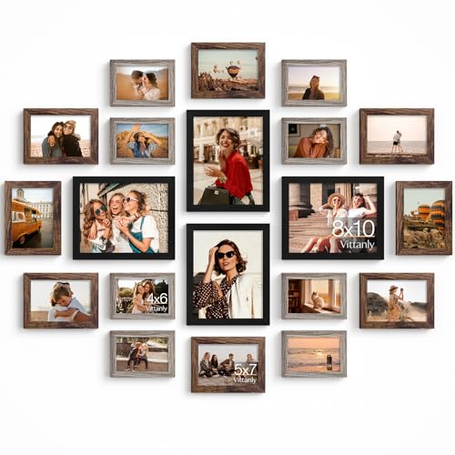 Vittanly 20 Pack Picture Frames Collage Wall Decor, Multi Sizes Including 4pcs 8x10, 8pcs 5x7 and 8pcs 4x6 Photo Frames, G...