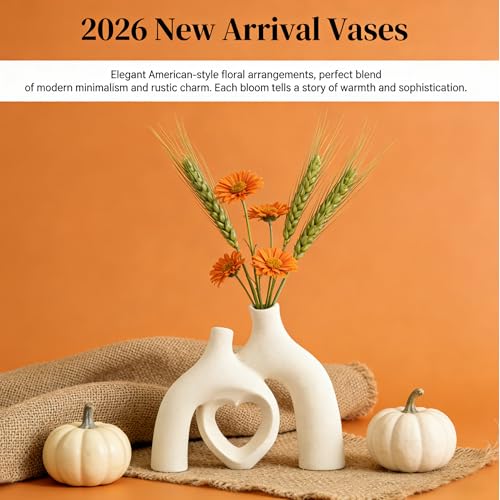 Lvases Modern Ceramic Vase, Snuggle Heart-Shaped Abstract Sculpture Vases, Minimalist Boho Home Decor for Living Room Shel...