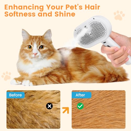 Pet Steam Brush for Indoor Cats & Dogs, Self Cleaning Cat Brush for Shedding & Grooming Supplies, Anti-Static & Anti-Flyin...