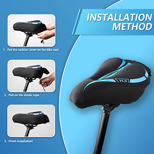 YLG Bike Seat Cover, Memory Foam & Gel Bike Seat Cushion Cover for Men Women, Comfortable Bicycle Seat Cover for Peloton/F...