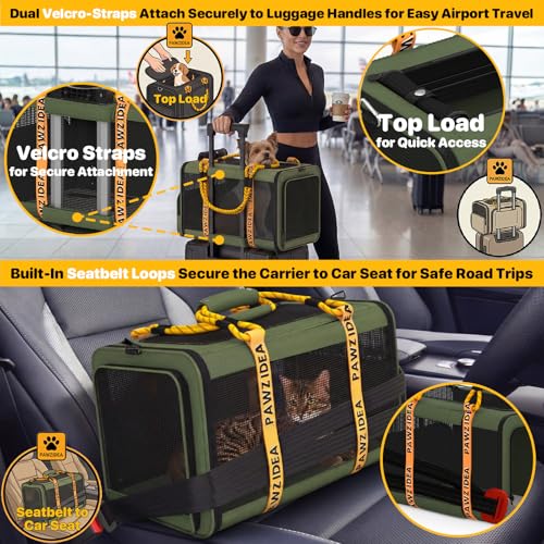 PAWZIDEA Expandable Pet Carrier Airline Approved, 18"×11"×11" Small Dog Carriers, Collapsible Top-Load Cat Carrier for 2 C...