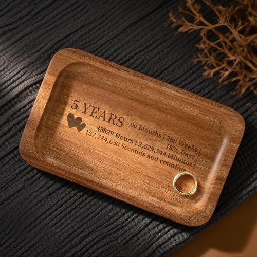 Soziprix 5th Anniversary Wedding Gifts for Wife, Husband – Handmade Acacia Wood Jewelry Tray, the Best Gift to Celebrate F...