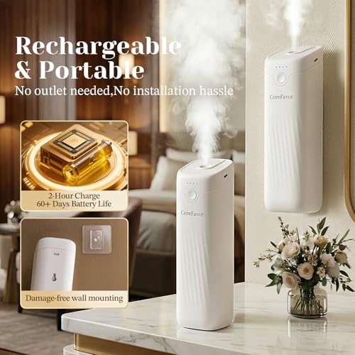 CoreFavor Waterless Essential Oil Diffuser with 120ml Oil, Portable Battery-Operated Cold Air Aroma Scent Machine, 4 Adjus...