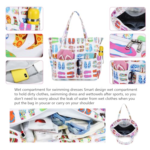 Bluboon Waterproof Beach Tote Pool Bags for Women Ladies Extra Large Carry On Bag With Wet Compartment for Weekender Travel