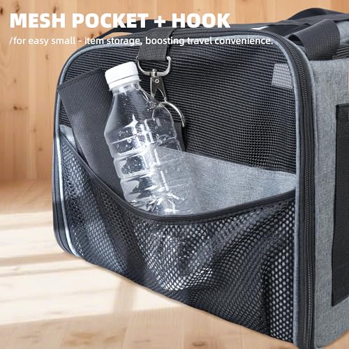 AIWIKIDE Lightweight Waterproof Cat Carrier - Foldable Design w/Full Cover for Security, Includes Collapsible Bowl, Grey