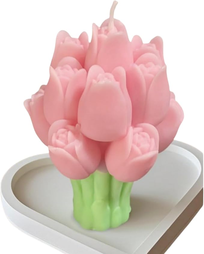 Tulip Flower Bouquet Scented Healing Candle,94G Handmade Long Burning Soy Wax Aroma Decorative Candle for Table Photo Prop...