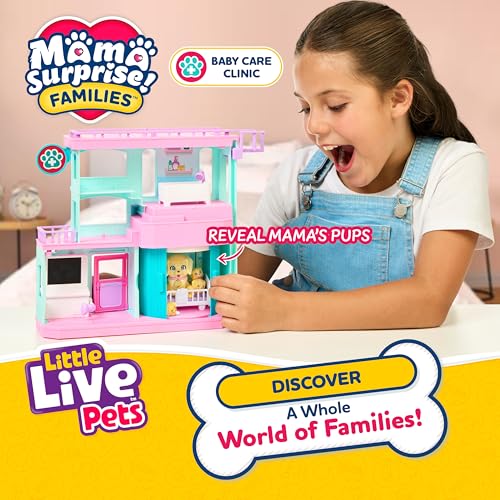 Little Live Pets Mama Surprise Families Pet Vet Playset, Baby Care Clinic Animal Hospital Play Set, 3 Puppies, Accessorie...