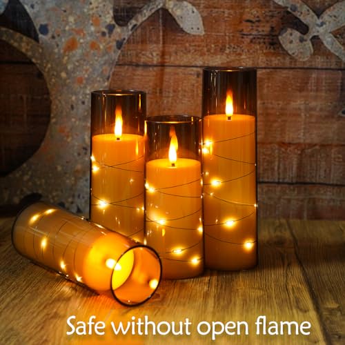 Eebuss Flameless Candles with Embedded Star String, Battery Operated LED Pillar Candles with Timer and Remote Control,Home...