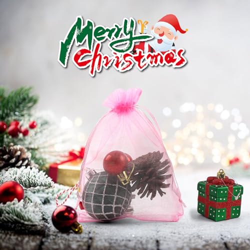 ANZNKU Pink Organza Bags 4 x 6 in 50PCS, Small Gift Bags for Goodie Candy Jewelry Soap Packaging, Cute Little Mesh Bag Dra...