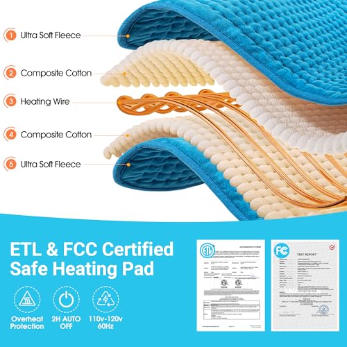 Boileau Electric Heating Pad for Back Pain and Period Cramps Relief, 17"x33" Extra Large XXXL, 3 Heating Levels Heat Pad w...