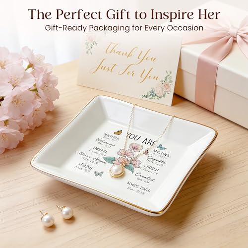 PUDDING CABIN Birthday Gifts for Women, 4.3inch Ceramic Cherry Jewelry Dish - Inspirational Christian Gifts for Women Mom ...