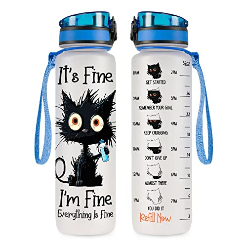 34HD Crazy Cat Water Bottle 32 oz Tritan Plastic, Its Fine Everything Is Fine Water Bottle, Funny Birthday Mothers Day Hal...