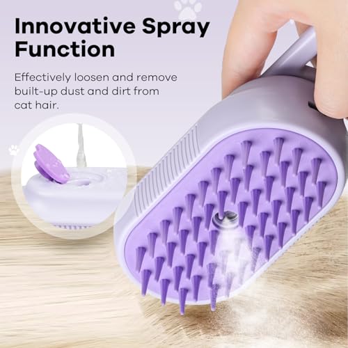 Cat Steam Brush for Shedding, 4 in 1 Brushs with Foldable Handle, Steam Brushs for Cats, Spritz Defur Comb for Cats, Water...