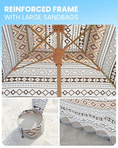 OutdoorMaster Beach Cabana with Fringes, Portable 6' x 6' Beach Canopy for Sand, Easy Set Up Beach Shelter, Included Side ...