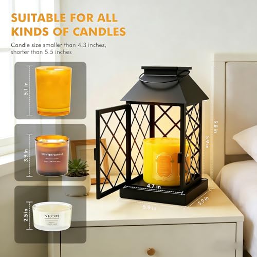 Candle Warmer Lamp with Timer, Dimmable Candle Warmer Lantern for Large 3 Wick Jar Candles Vintage Enclosed Metal Candle L...