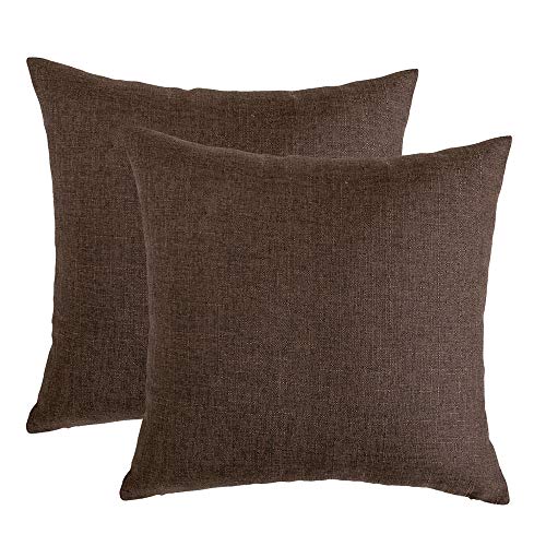 RainRoad Linen Decorative Throw Pillow Covers Cushion Cover Pillow Case for Sofa Couch Bed Chair, Soft Square Dark Brown T...