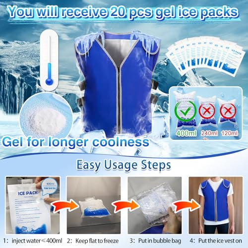 Cooling Vest With 20pcs Ice Packs for Men Women - Cold Vest Adjustable Cool Jacket for Working Outdoor