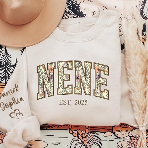 UrbanNEST Personalized Floral Embroidered Applique Grandma Sweatshirt, Custom Grandma Gifts from Grandkids, Christmas 2025
