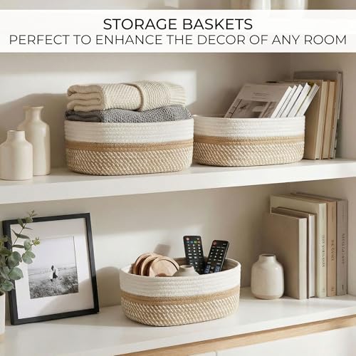 Beautiful Storage Basket Set of 3 - Sturdy Cotton Rope Baskets for Shelves Are Perfect for Organizing Your Home - Quality ...