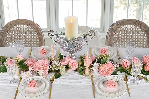 Artiflr 2 Pack Artificial Peony Garland Flowers, 12ft Floral Greenery Garland Rose Flower Vine with Pink Peony and Green L...